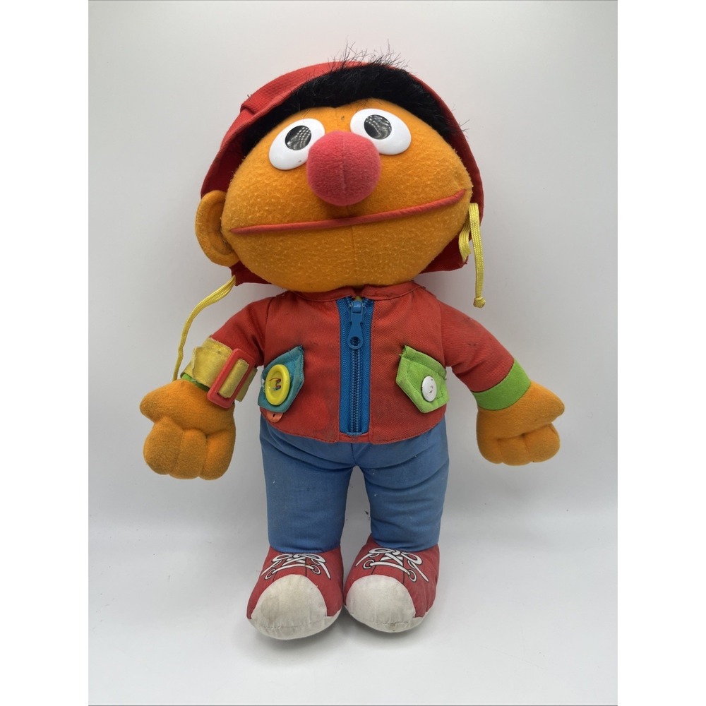 Vintage Sesame Street 12" Ernie Dress Me Up Zip Jacket Plush Doll Playskool 1990